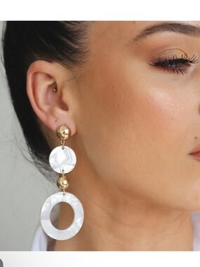 Ettika Earrings White Resin Circle Drop Earrings Statement Earrings Gold Plated